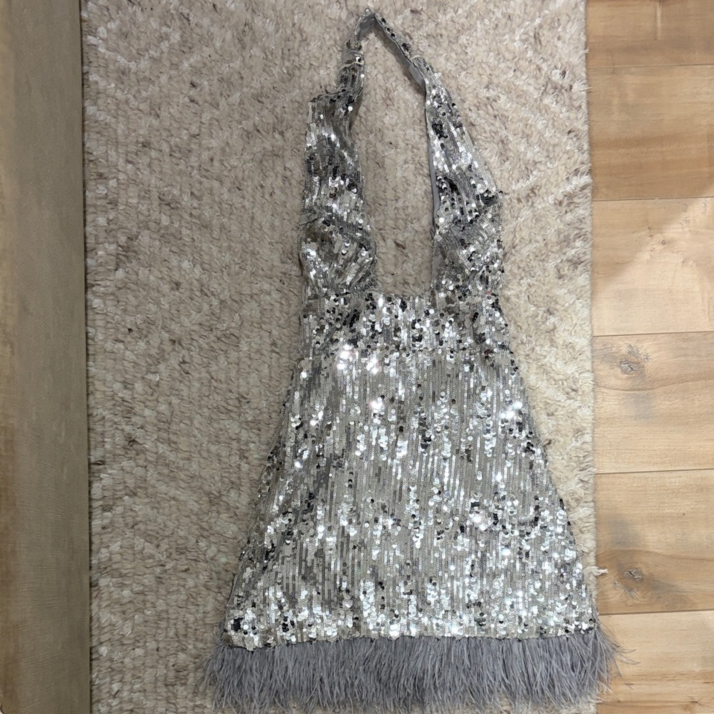 Elegant Silver Sequin Backless Dress